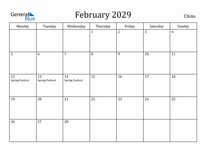 February 2029 Calendar China