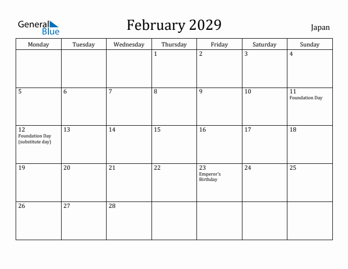 February 2029 Calendar Japan