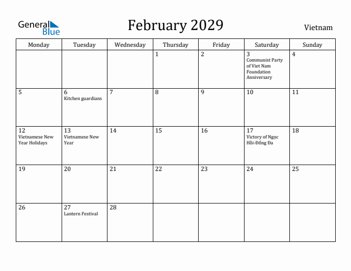 February 2029 Calendar Vietnam