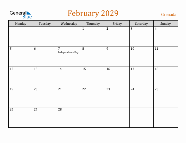 February 2029 Holiday Calendar with Monday Start