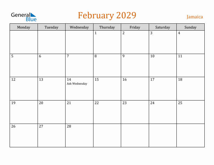 February 2029 Holiday Calendar with Monday Start