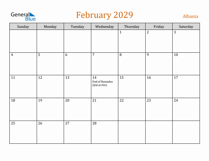 February 2029 Holiday Calendar with Sunday Start