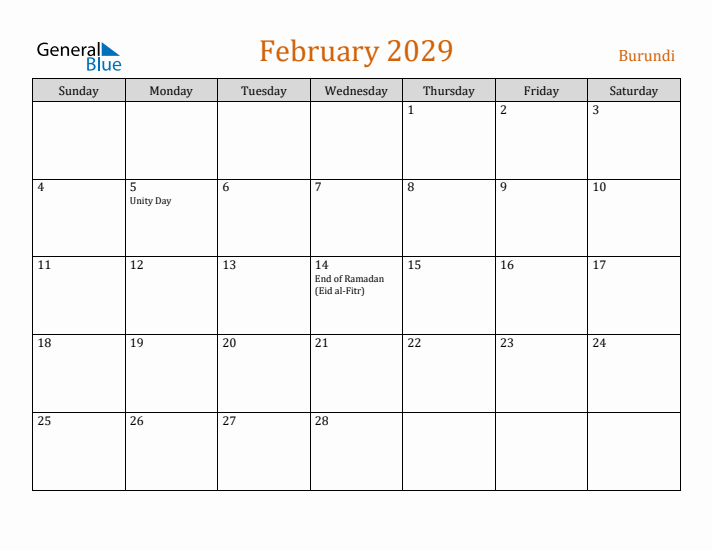 February 2029 Holiday Calendar with Sunday Start