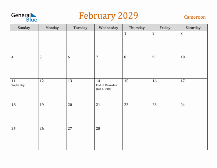 February 2029 Holiday Calendar with Sunday Start