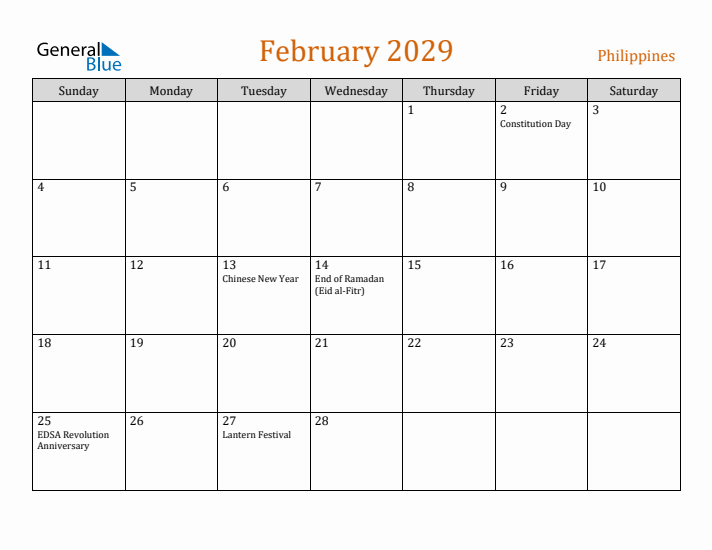 February 2029 Holiday Calendar with Sunday Start