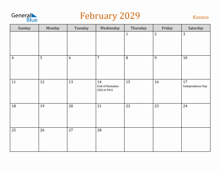 February 2029 Holiday Calendar with Sunday Start