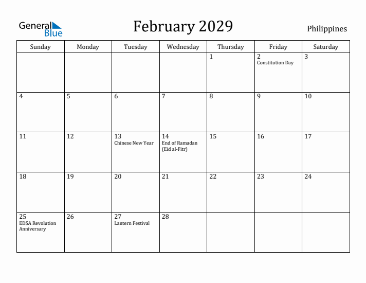 February 2029 Calendar Philippines