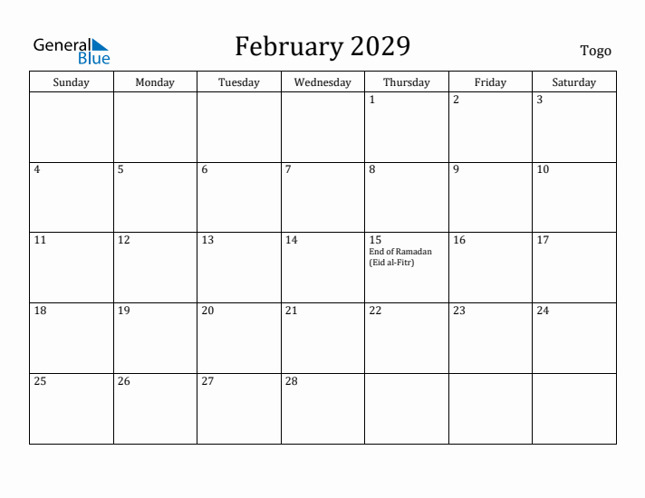 February 2029 Calendar Togo