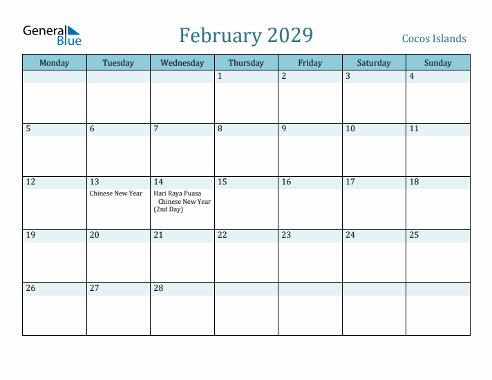 February 2029 Calendar with Holidays