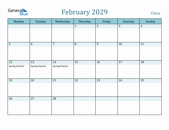 February 2029 Calendar with Holidays