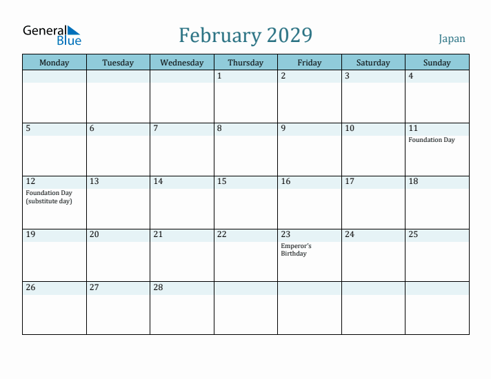 February 2029 Calendar with Holidays