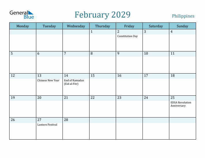 February 2029 Calendar with Holidays