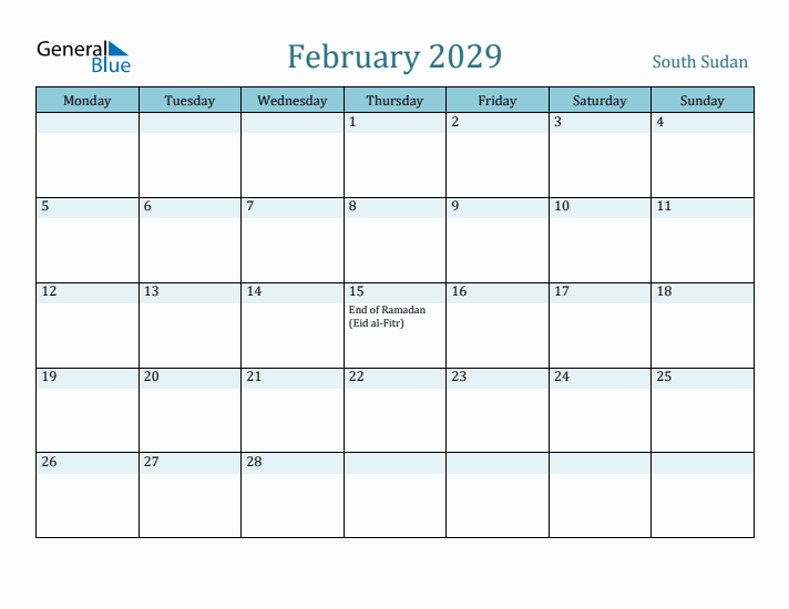 February 2029 Calendar with Holidays