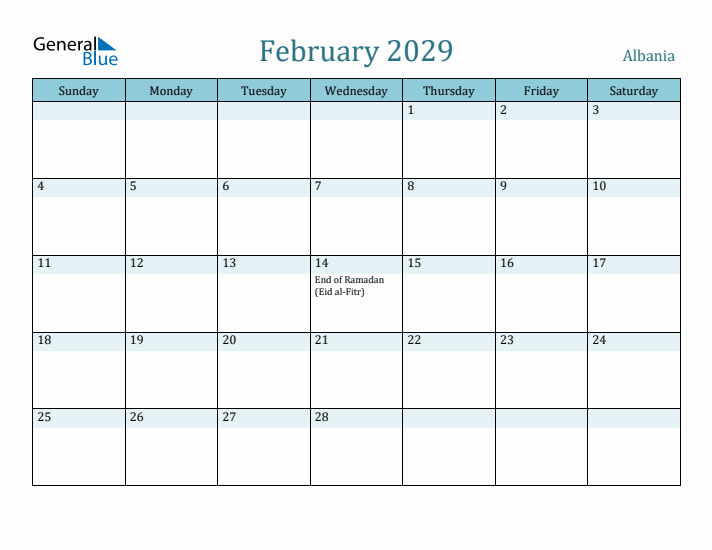 February 2029 Calendar with Holidays