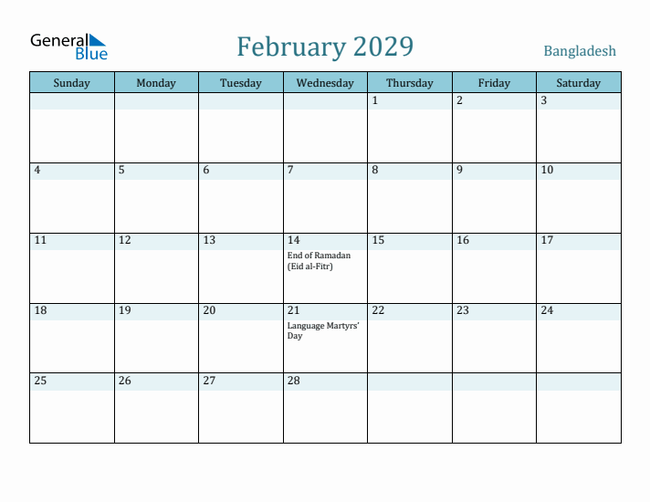 February 2029 Calendar with Holidays