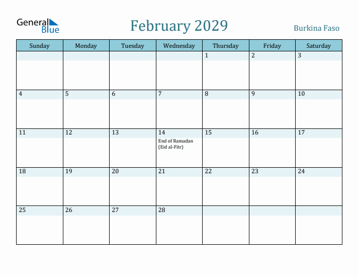 February 2029 Calendar with Holidays