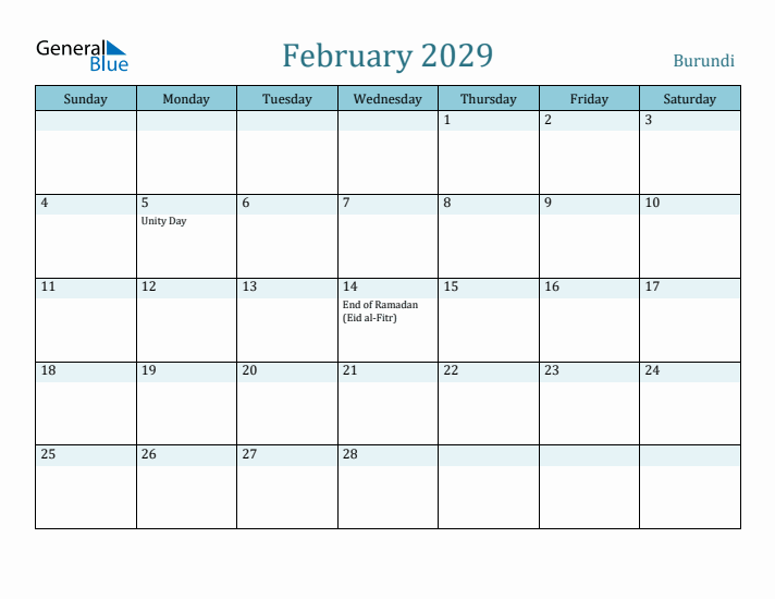 February 2029 Calendar with Holidays