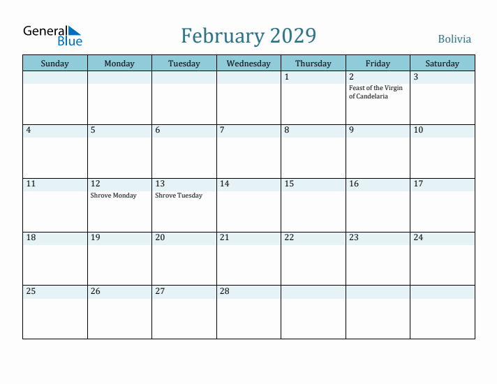 February 2029 Calendar with Holidays