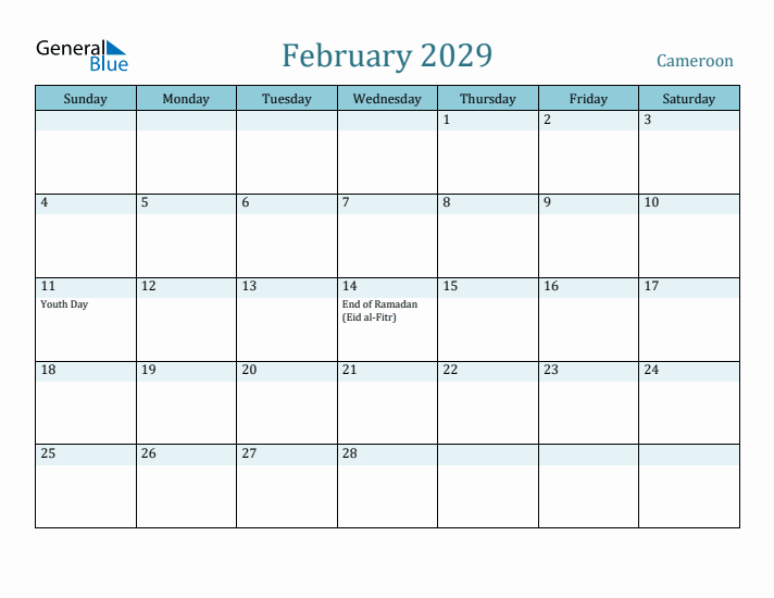 February 2029 Calendar with Holidays