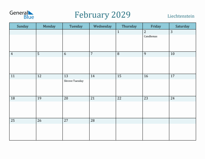 February 2029 Calendar with Holidays