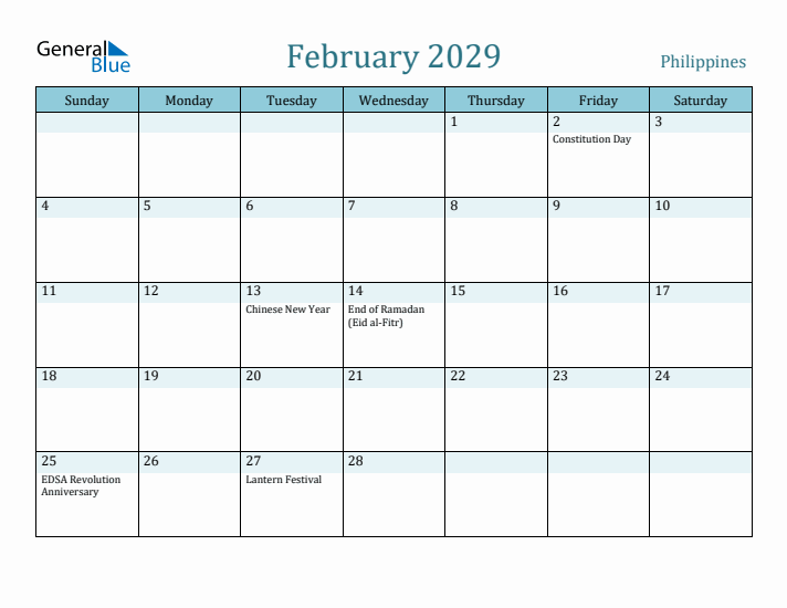 February 2029 Calendar with Holidays