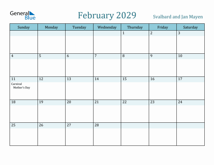 February 2029 Calendar with Holidays