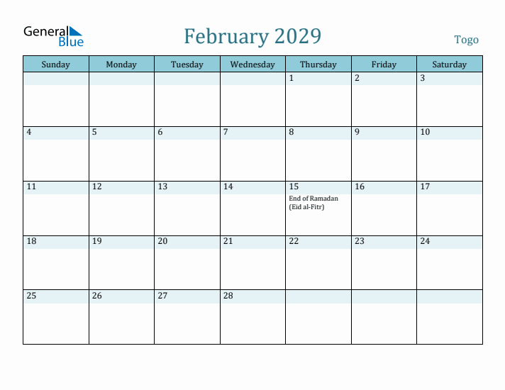 February 2029 Calendar with Holidays