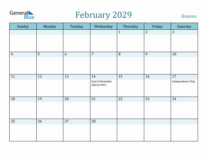 February 2029 Calendar with Holidays