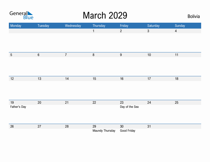 Fillable March 2029 Calendar