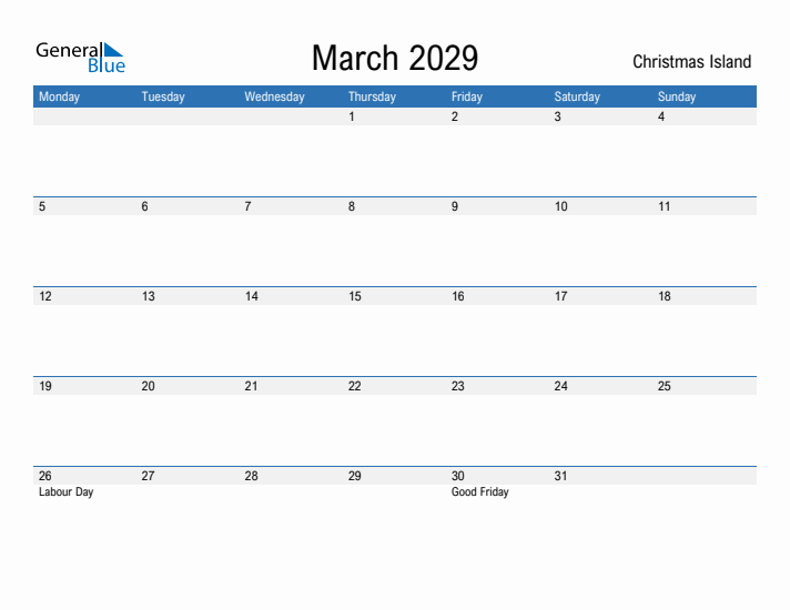 Fillable March 2029 Calendar