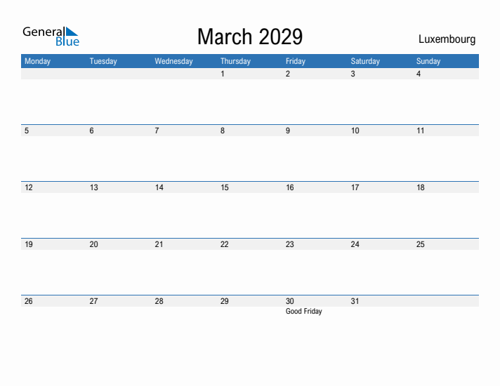 Fillable March 2029 Calendar