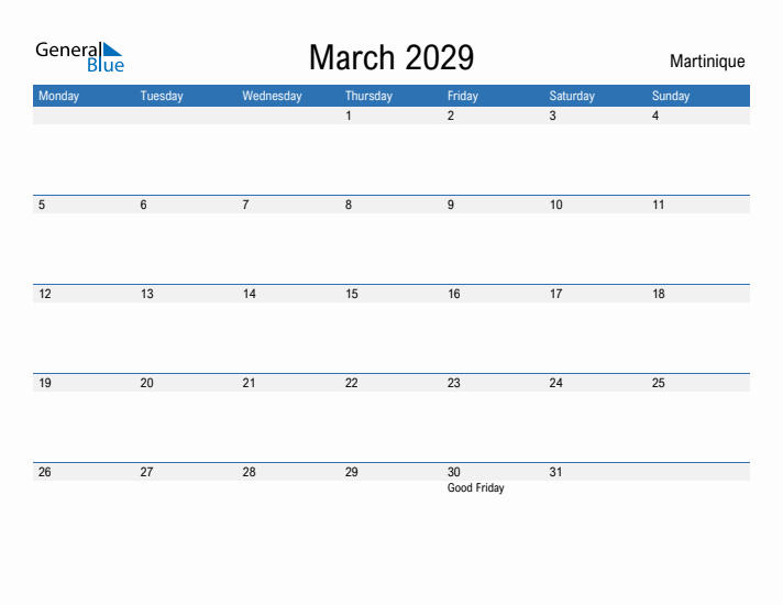 Fillable March 2029 Calendar