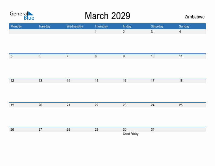 Fillable March 2029 Calendar