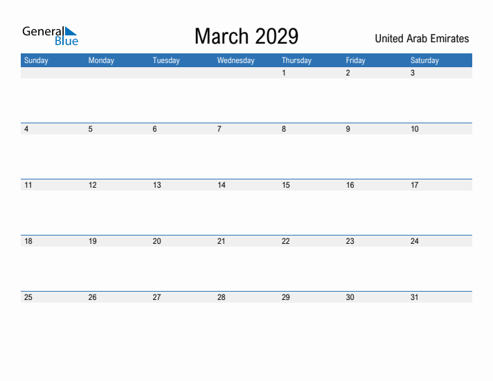 Fillable March 2029 Calendar