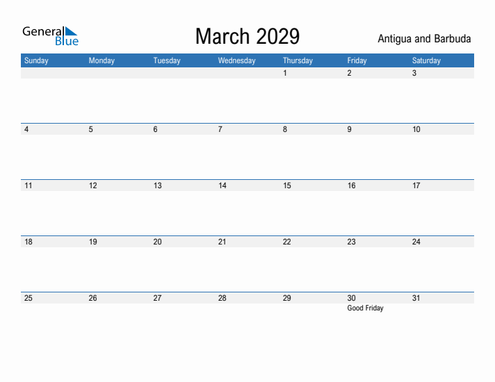 Fillable March 2029 Calendar