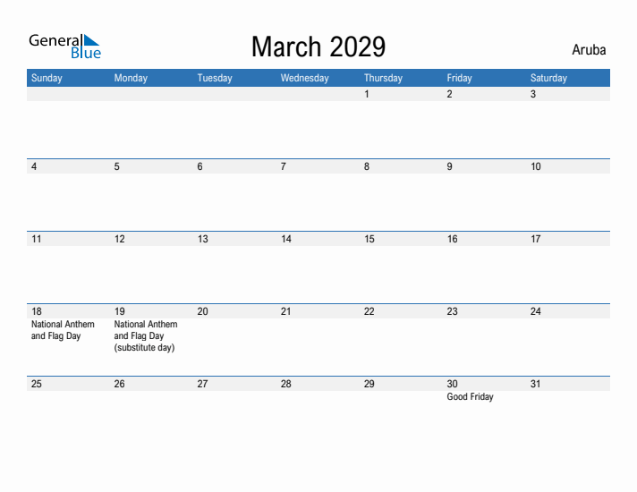 Fillable March 2029 Calendar