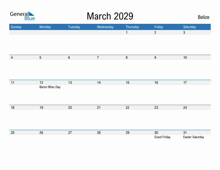 Fillable March 2029 Calendar