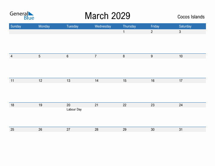 Fillable March 2029 Calendar