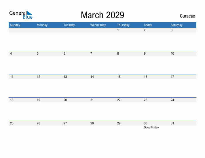 Fillable March 2029 Calendar