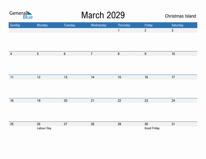 Fillable March 2029 Calendar