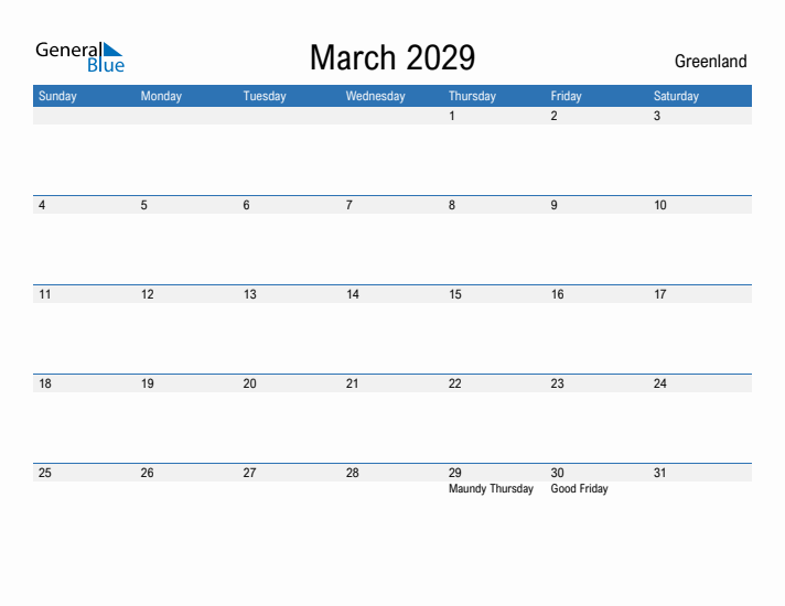 Fillable March 2029 Calendar