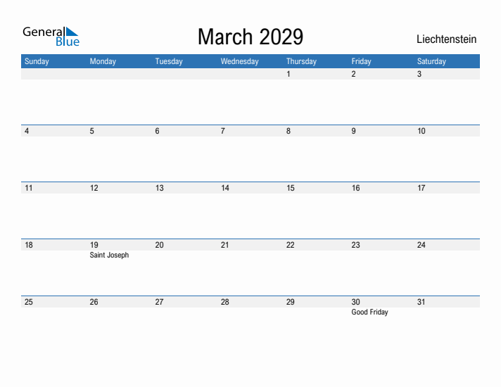 Fillable March 2029 Calendar