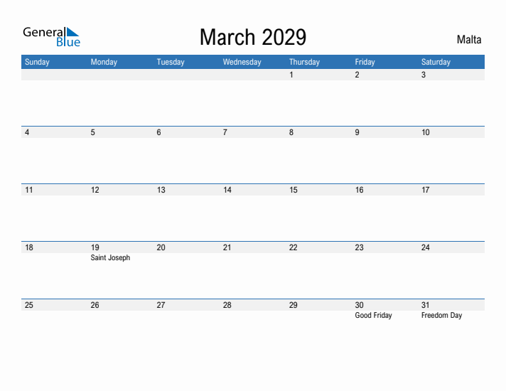 Fillable March 2029 Calendar