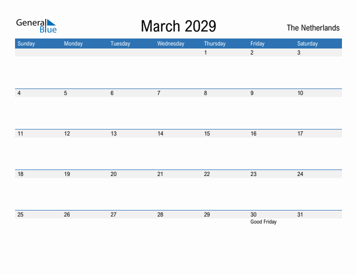 Fillable March 2029 Calendar