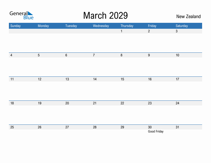 Fillable March 2029 Calendar