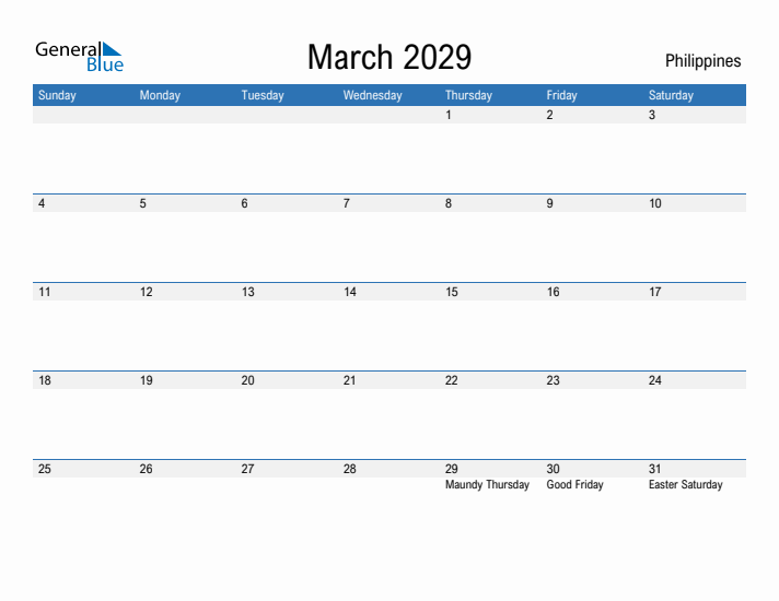 Fillable March 2029 Calendar