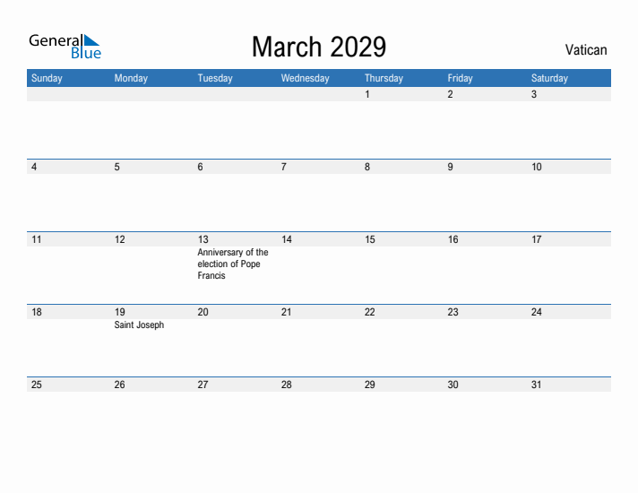 Fillable March 2029 Calendar