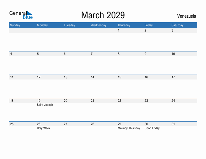 Fillable March 2029 Calendar