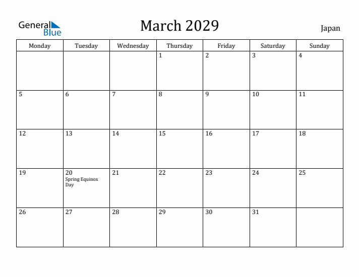 March 2029 Calendar Japan