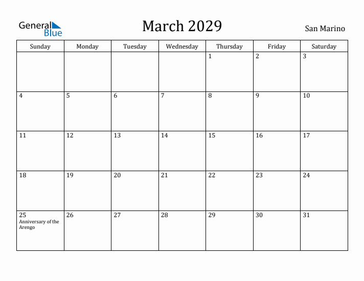 March 2029 Calendar San Marino